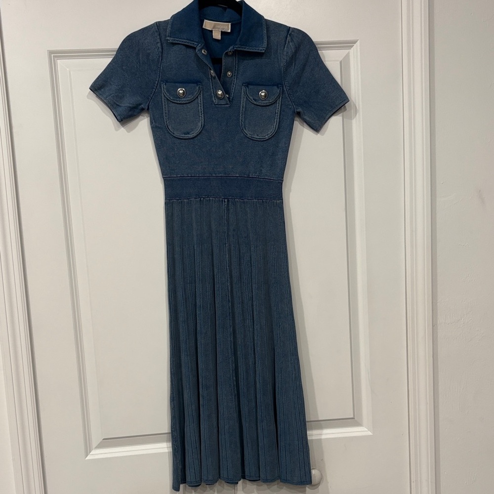 Michael Kors Blue Knit Denim Style Dress Size XS